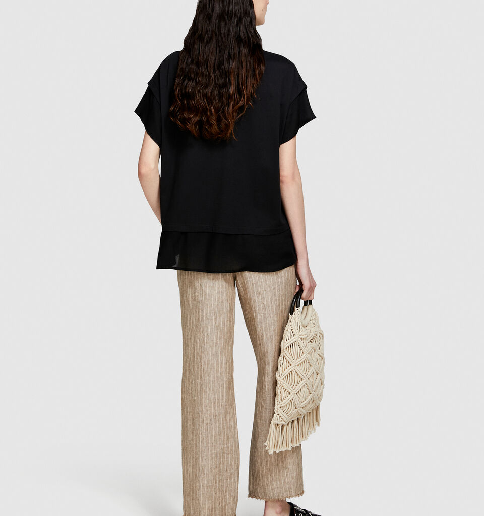 T-shirt with frill - women's short sleeve t-shirts - Black | Sisley image number 3